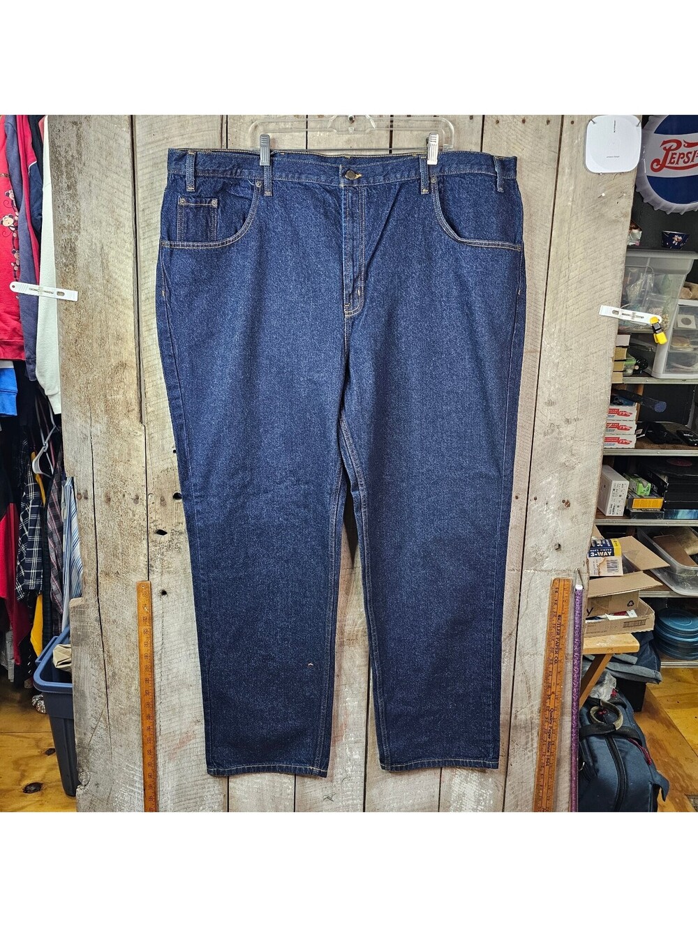 Rural King Men's 48x32 Relaxed Fit Dark Wash Denim Jeans 100% Cotton Made